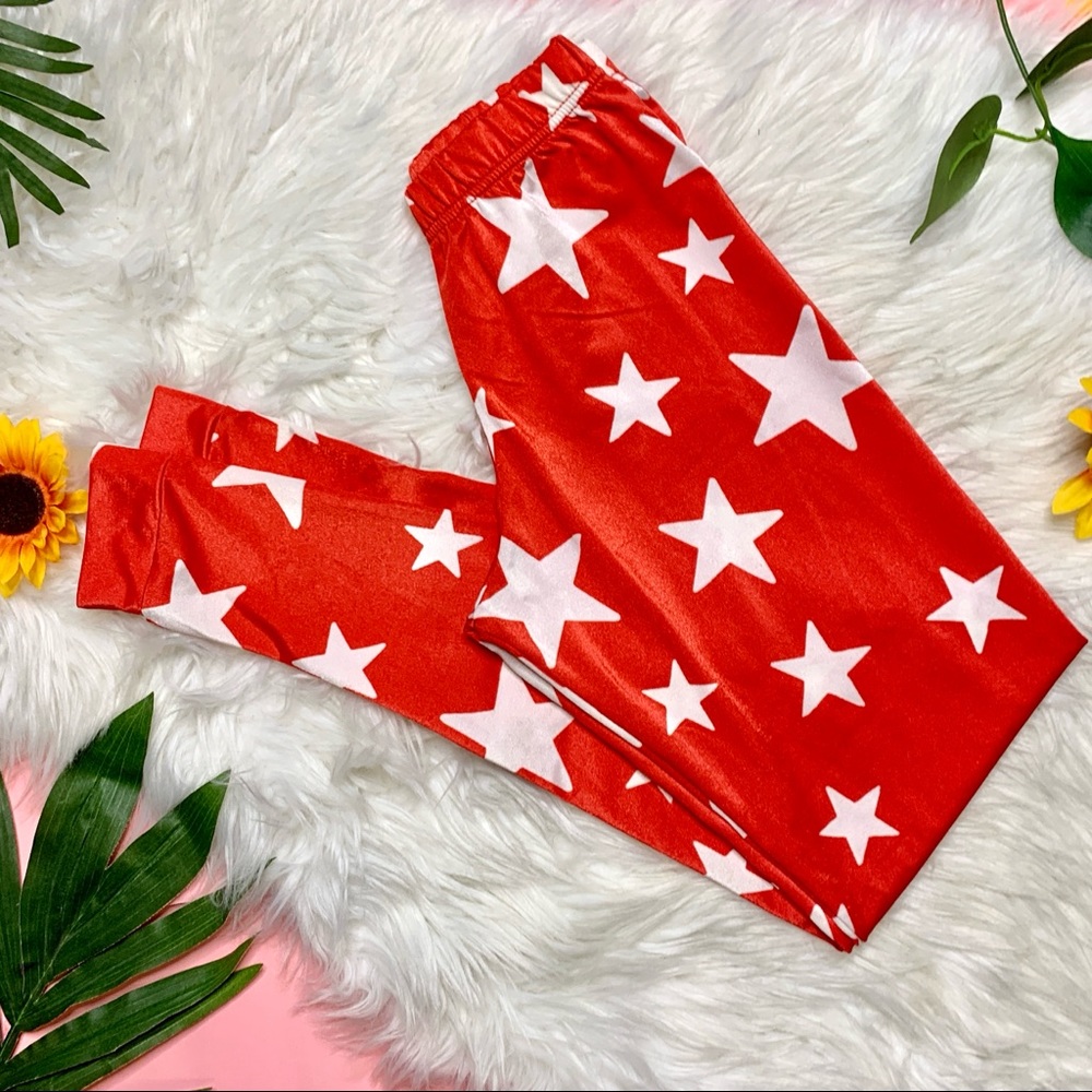 SOLD- Red & White Star Leggings 4th of July American Flag Leggings Size M